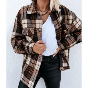 Plaid Green Shirt Women Coat Jacket Casual Oversized Streetwear