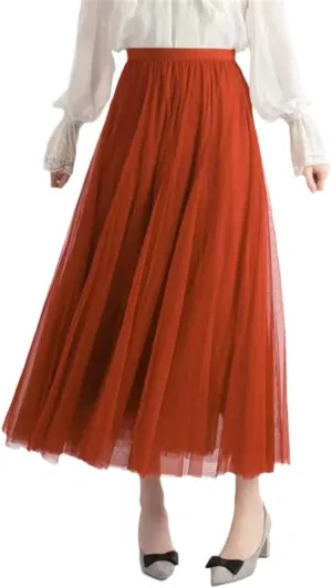Pleated Skirt Sexy Midi Tulle Skirt High Waist Full Lining Adult Tutu