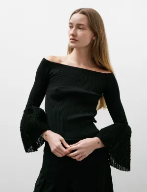 Pottery HS Ornament Off Shoulder LS Bell Top Black
