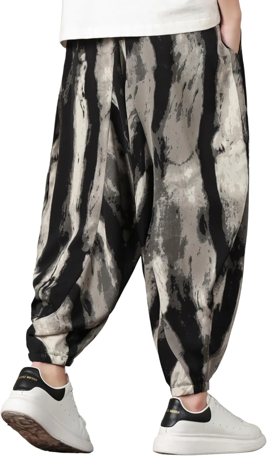 PRIJOUHE Harem Pants for Men Casual Drawstring Yoga Pants Boho Loose Fit Tapered Cropped Trousers with Pockets