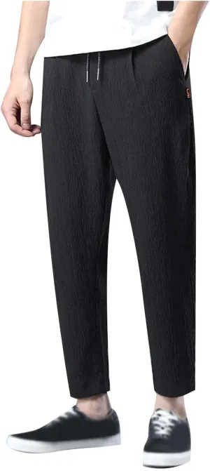 PTOLOCIF Men's Linen Pants Loose Fit Dressy Pant Elastic Drawstring Waist Pants Straight-Legs Summer Yoga Beach Long Trousers