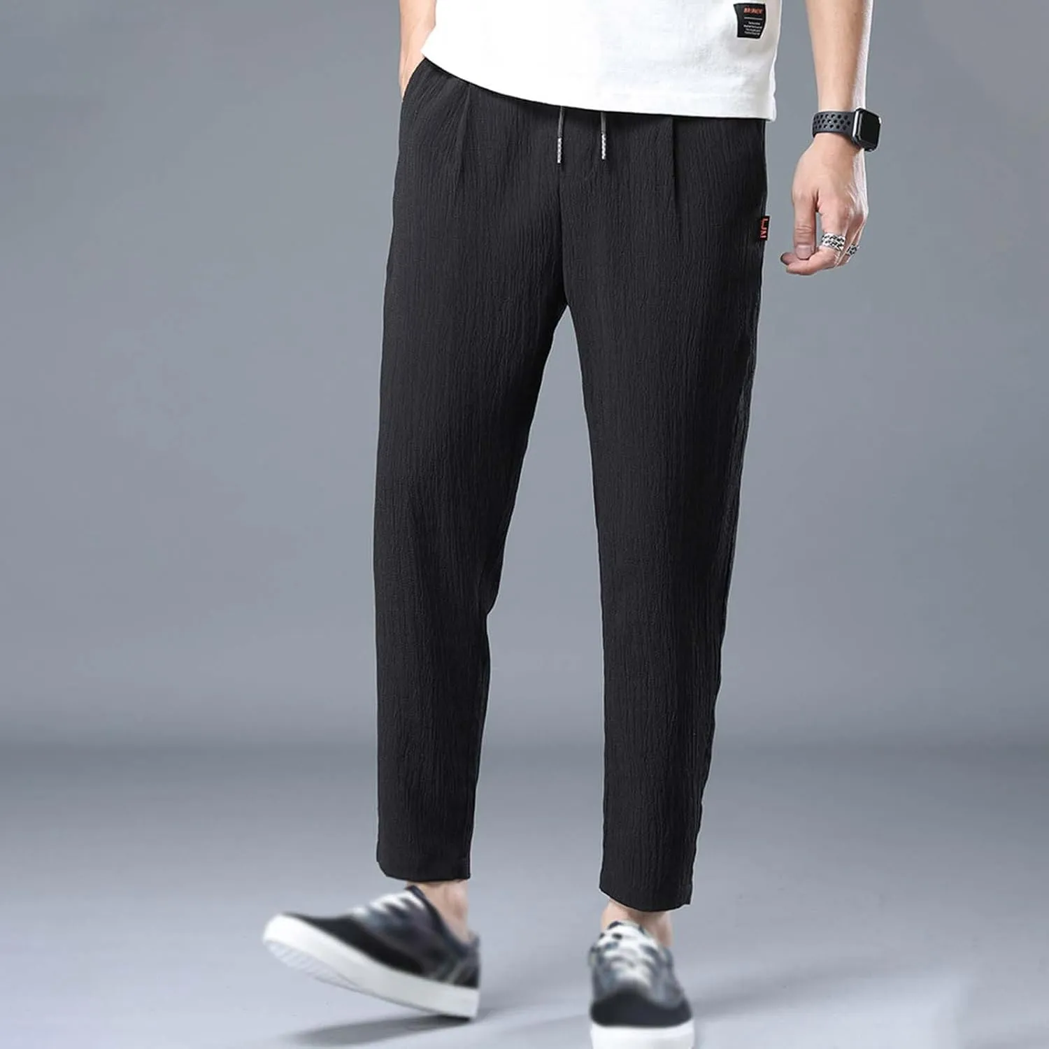 PTOLOCIF Men's Linen Pants Loose Fit Dressy Pant Elastic Drawstring Waist Pants Straight-Legs Summer Yoga Beach Long Trousers