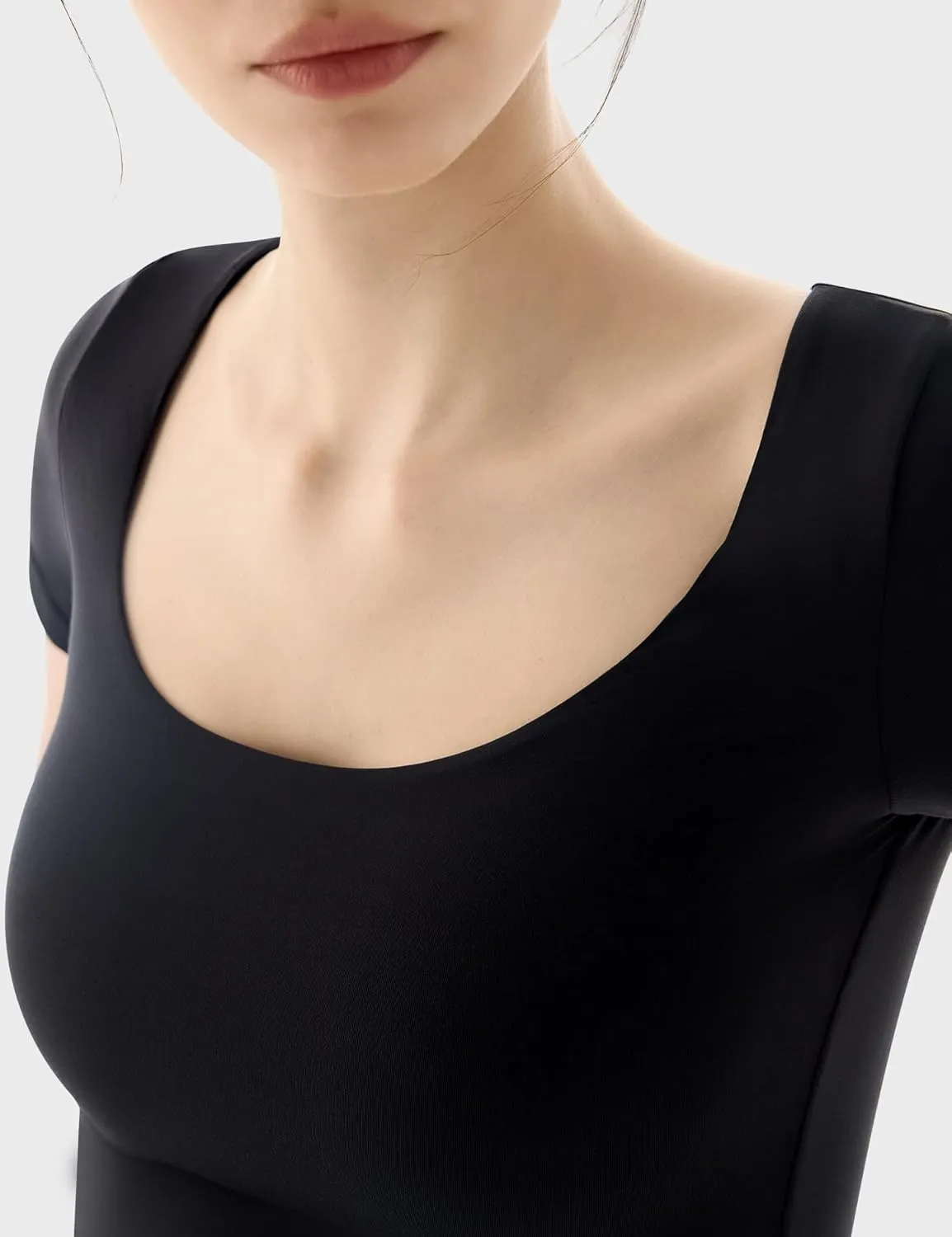 PUMIEY Women's Scoop Neck Short Sleeve T Shirt Slim Fit Sexy Tops Smoke Cloud Collection