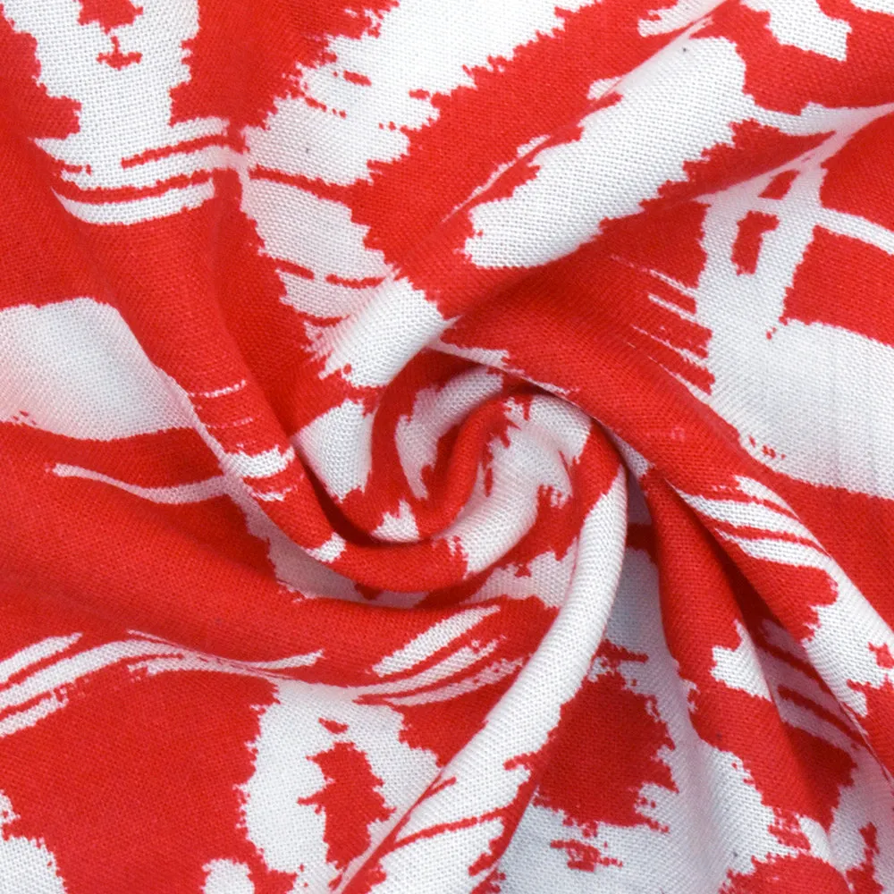 Red-Whisper Beige Ikat Tribal Printed Challis Fabric