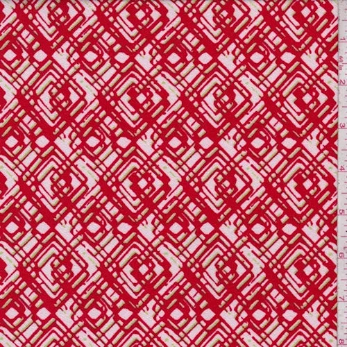 Red/Pink/Lime Diamond Techno Crepe Knit Fabric