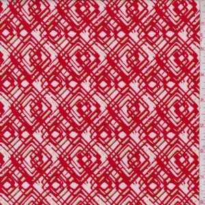 Red/Pink/Lime Diamond Techno Crepe Knit Fabric