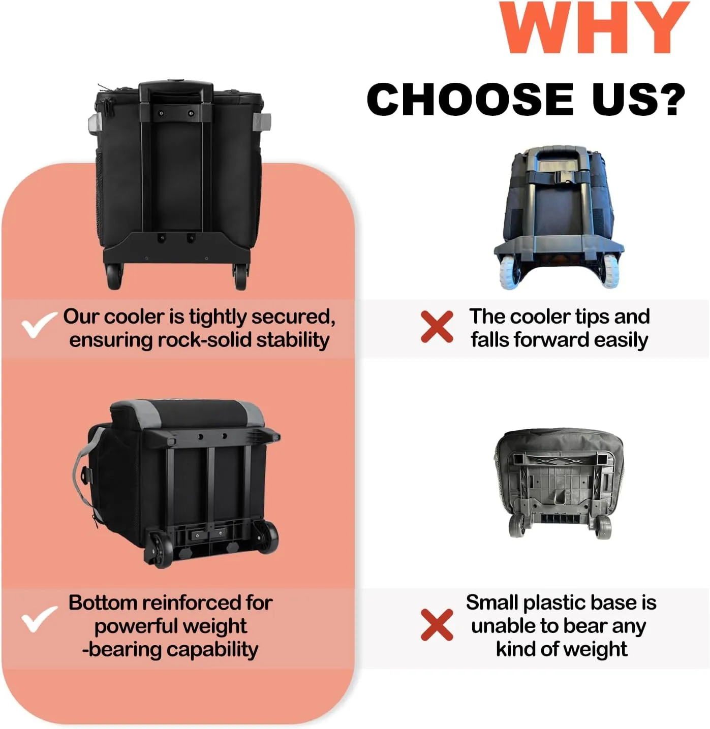 Rolling Cooler with Wheels, Heavy Duty Leakproof Soft-Sided Ice Chest, 12Hrs Ice Retention & Enhanced Stability Wheeled Coolbag, Insulated Travel Cooler for Camping,Grocery,Beach,Outdoor