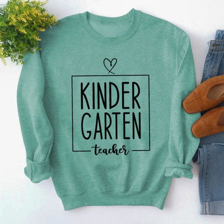 Round Neck Top Long Sleeve KINDER GARTEN Print Loose Sweatshirt