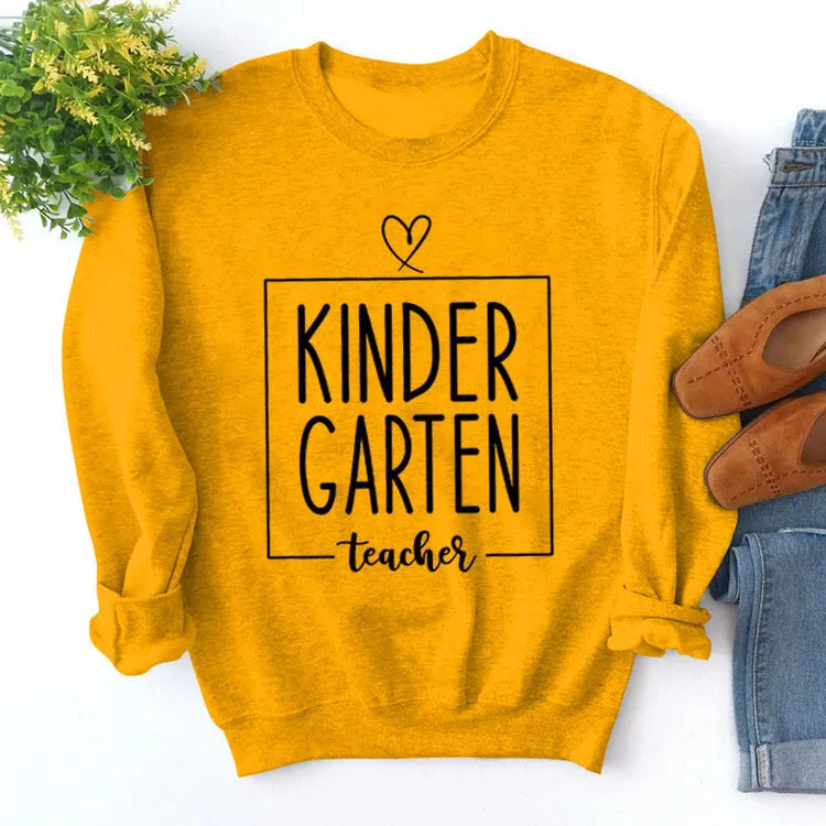 Round Neck Top Long Sleeve KINDER GARTEN Print Loose Sweatshirt