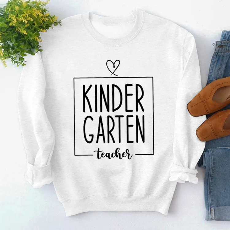Round Neck Top Long Sleeve KINDER GARTEN Print Loose Sweatshirt