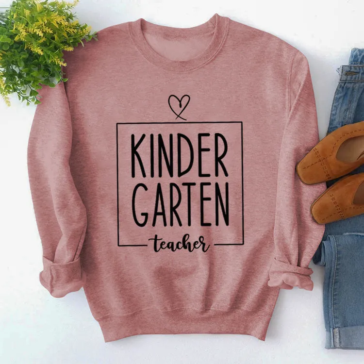 Round Neck Top Long Sleeve KINDER GARTEN Print Loose Sweatshirt