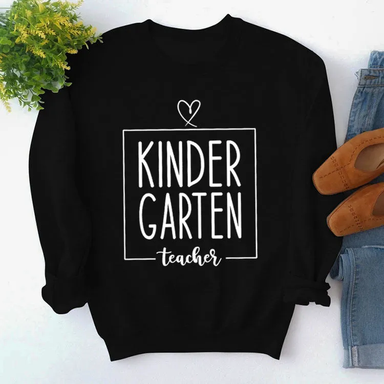 Round Neck Top Long Sleeve KINDER GARTEN Print Loose Sweatshirt