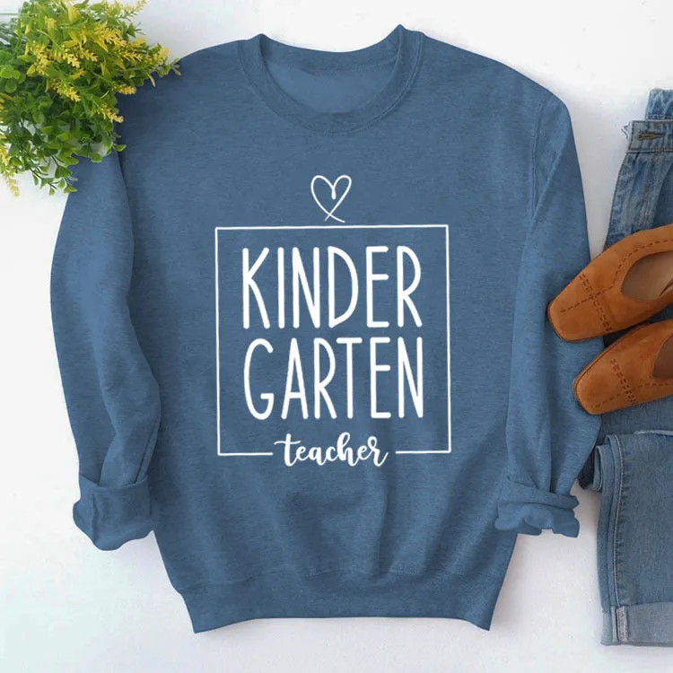 Round Neck Top Long Sleeve KINDER GARTEN Print Loose Sweatshirt