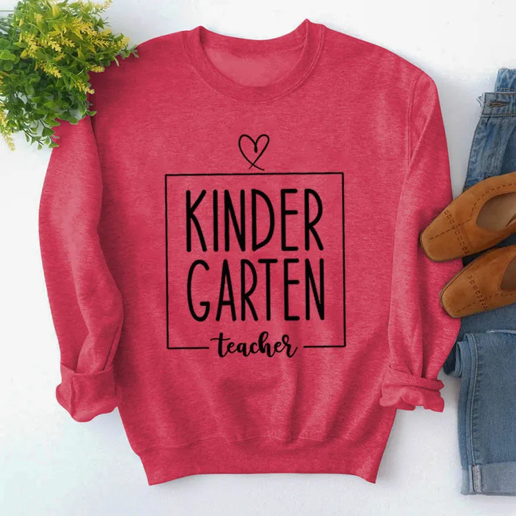 Round Neck Top Long Sleeve KINDER GARTEN Print Loose Sweatshirt