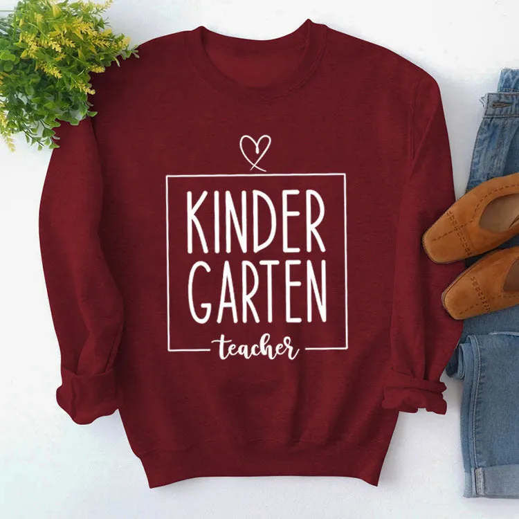 Round Neck Top Long Sleeve KINDER GARTEN Print Loose Sweatshirt