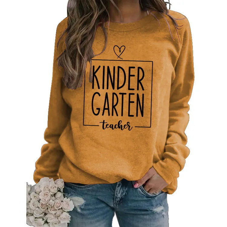 Round Neck Top Long Sleeve KINDER GARTEN Print Loose Sweatshirt