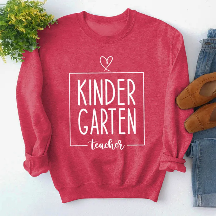 Round Neck Top Long Sleeve KINDER GARTEN Print Loose Sweatshirt