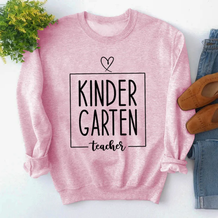 Round Neck Top Long Sleeve KINDER GARTEN Print Loose Sweatshirt
