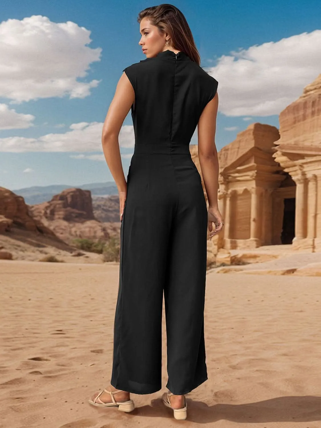 Ruched Mock Neck Sleeveless Jumpsuit- By Lustmia