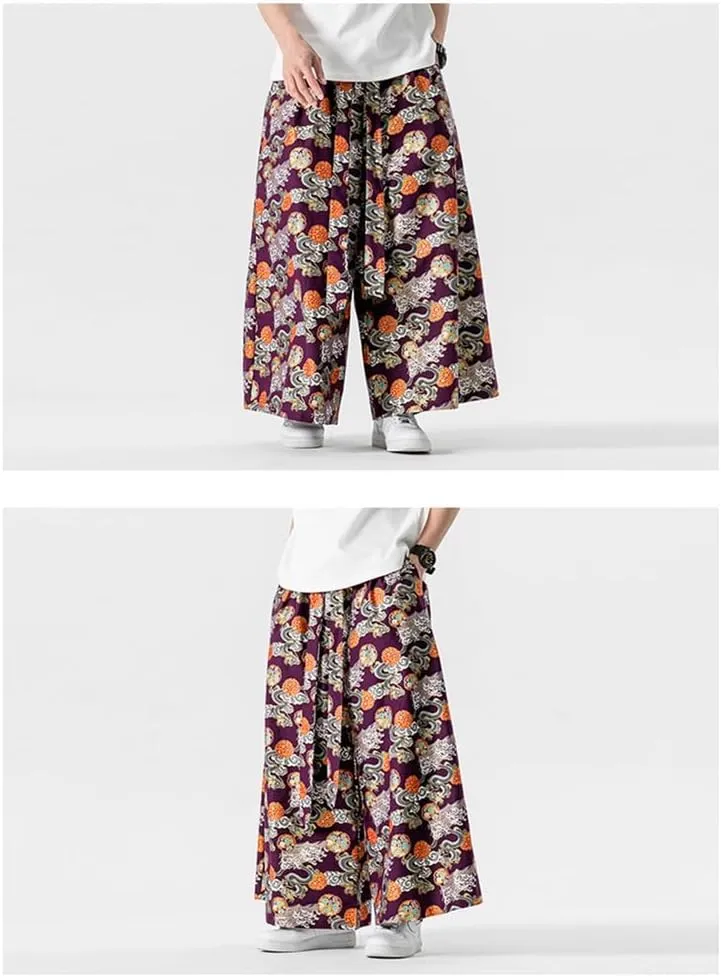 Seidarise Men's Wide Leg Casual Harem Linen Japanese Yoga Harem Pants Hip hop Joggers Baggy