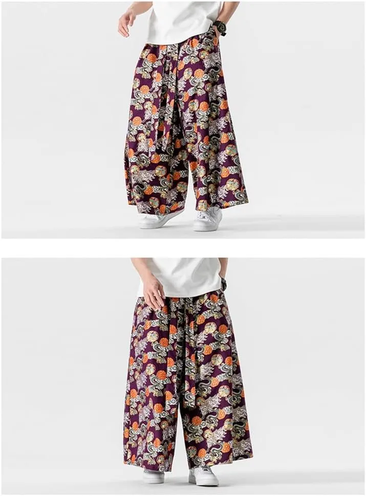 Seidarise Men's Wide Leg Casual Harem Linen Japanese Yoga Harem Pants Hip hop Joggers Baggy