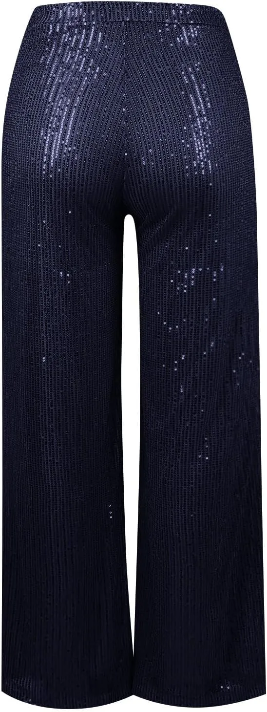 Sequin Pant for Women,2024 Spring Sparkly Glitter High Waist Wide Leg Palazzo Pant Party Club Trouser Bling Legging