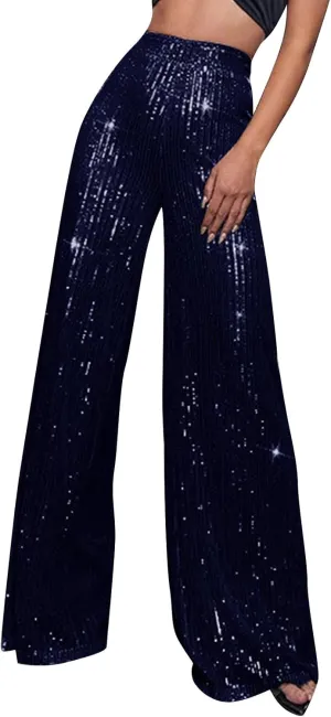 Sequin Pant for Women,2024 Spring Sparkly Glitter High Waist Wide Leg Palazzo Pant Party Club Trouser Bling Legging