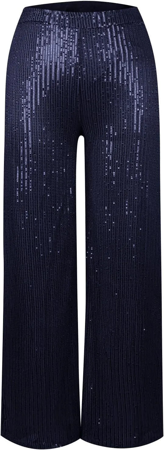 Sequin Pant for Women,2024 Spring Sparkly Glitter High Waist Wide Leg Palazzo Pant Party Club Trouser Bling Legging