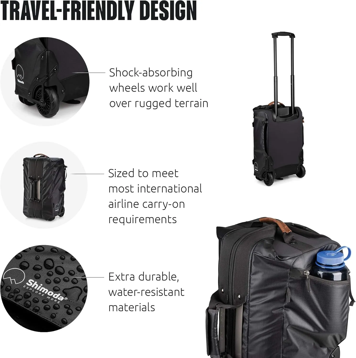 Shimoda Carry-On Roller V2-21-inch Water Resistant Luggage with shock-absorbing wheels - Perfect Fit for DSLR, Mirrorless Cameras, lenses and other gear - Black