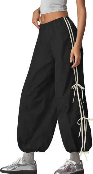 Side Bow Knot Track Pants for Women Summer Lightweight Loose Trousers Casual Baggy Y2K Lounge Pants with Pockets