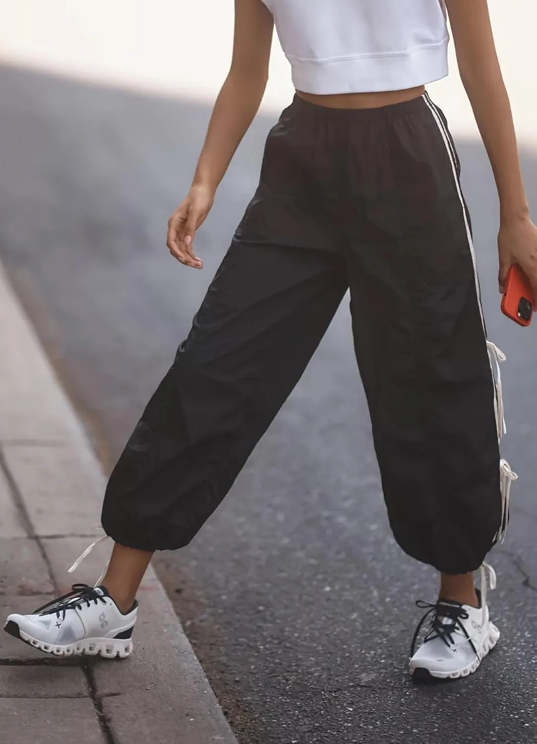 Side Bow Knot Track Pants for Women Summer Lightweight Loose Trousers Casual Baggy Y2K Lounge Pants with Pockets