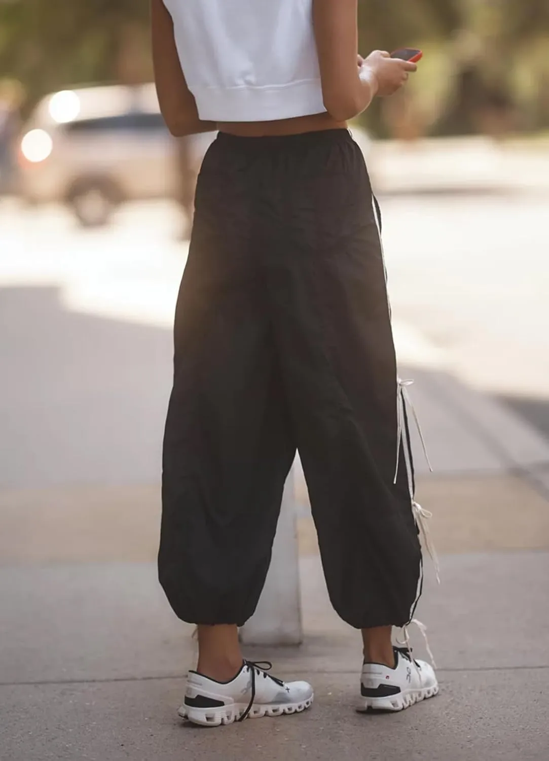 Side Bow Knot Track Pants for Women Summer Lightweight Loose Trousers Casual Baggy Y2K Lounge Pants with Pockets