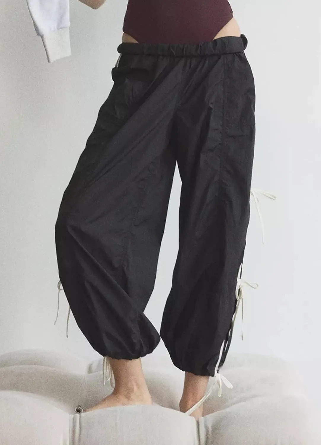 Side Bow Knot Track Pants for Women Summer Lightweight Loose Trousers Casual Baggy Y2K Lounge Pants with Pockets