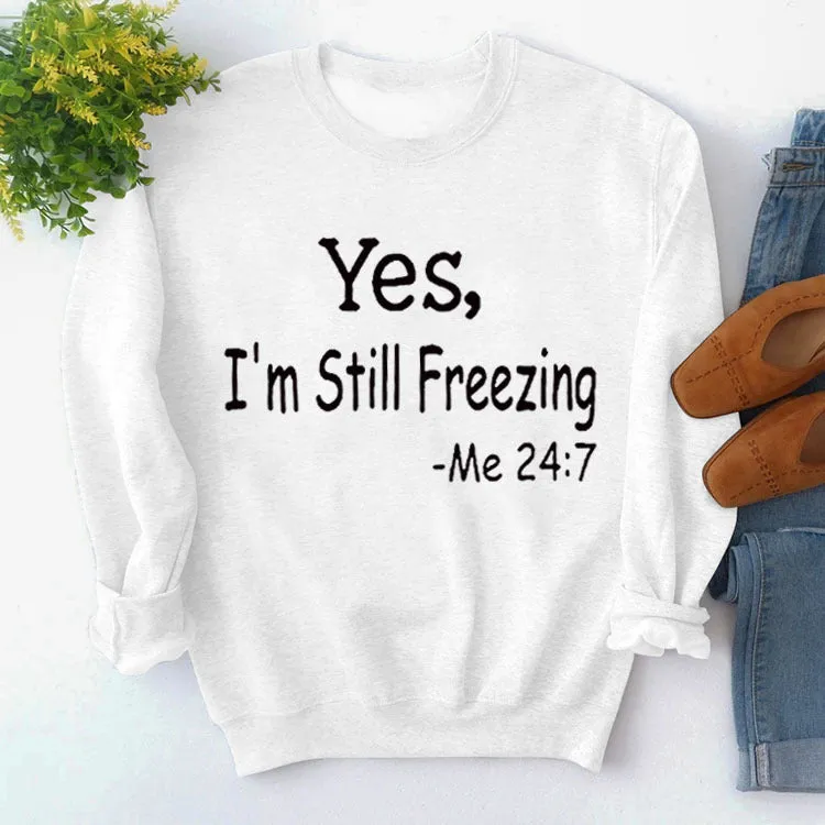 Simple Round Neck Tops Long Sleeve YES I'M Print Loose Sweatshirt