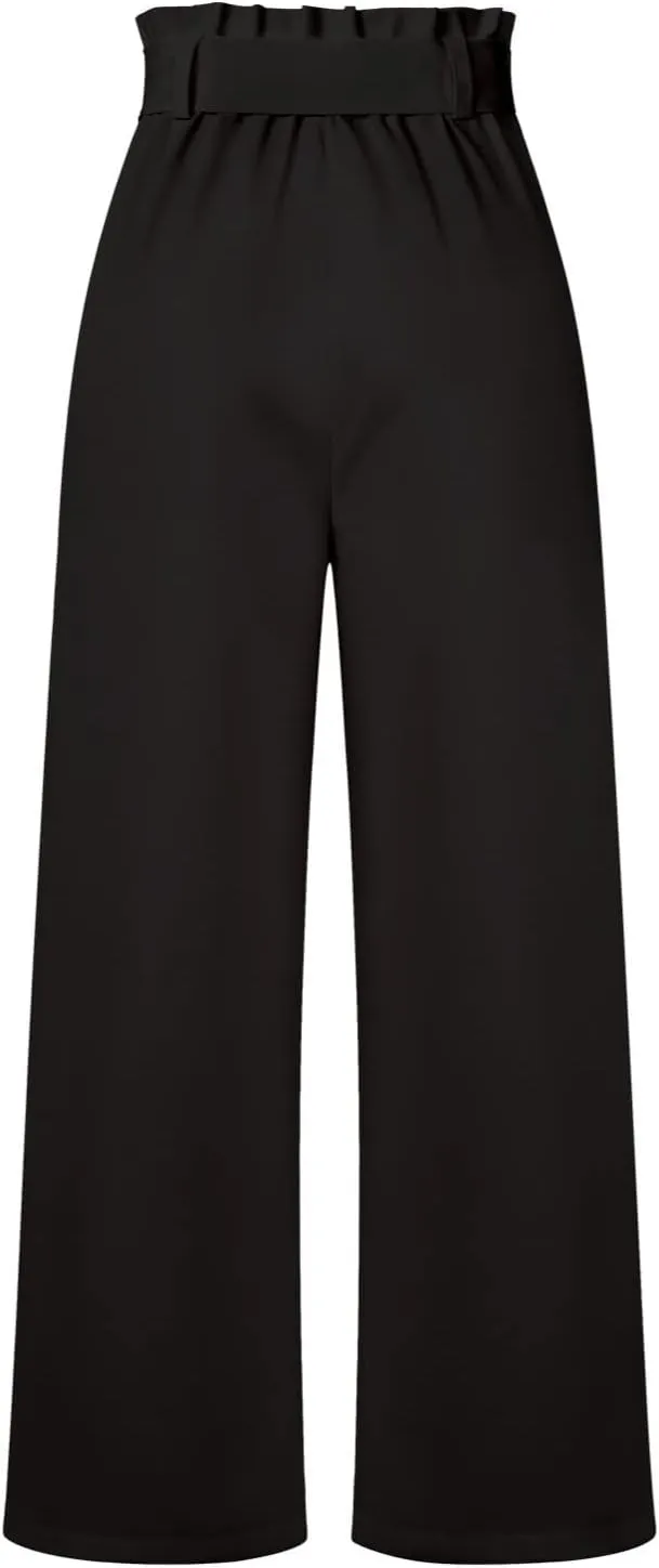 SMIDOW Womens High Waist Wide Leg Pants Paper Bag Business Casual Dress Pant Palazzo Long Work Trousers with Pockets