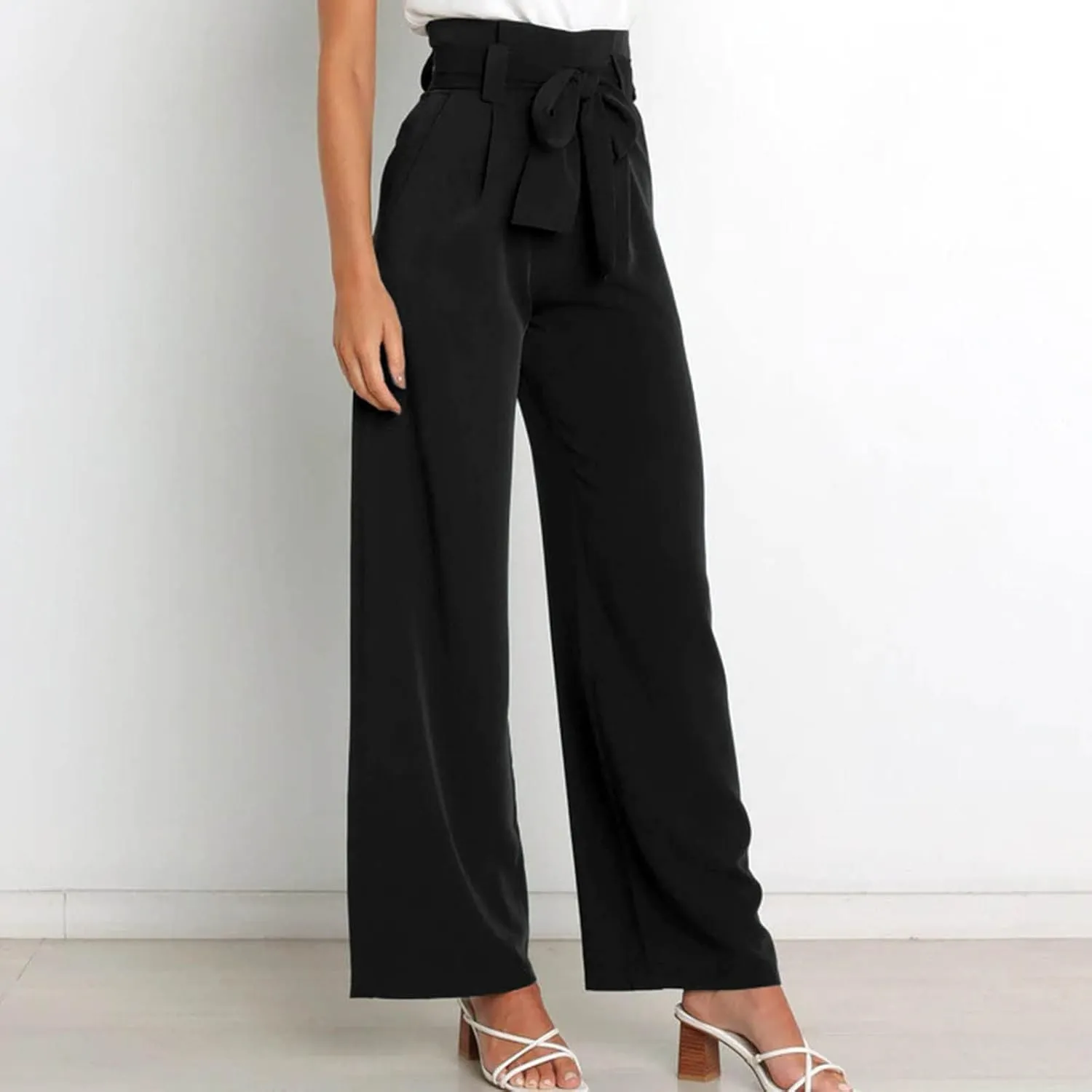 SMIDOW Womens High Waist Wide Leg Pants Paper Bag Business Casual Dress Pant Palazzo Long Work Trousers with Pockets