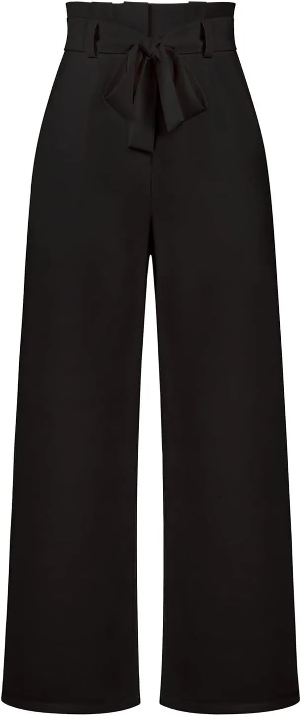 SMIDOW Womens High Waist Wide Leg Pants Paper Bag Business Casual Dress Pant Palazzo Long Work Trousers with Pockets