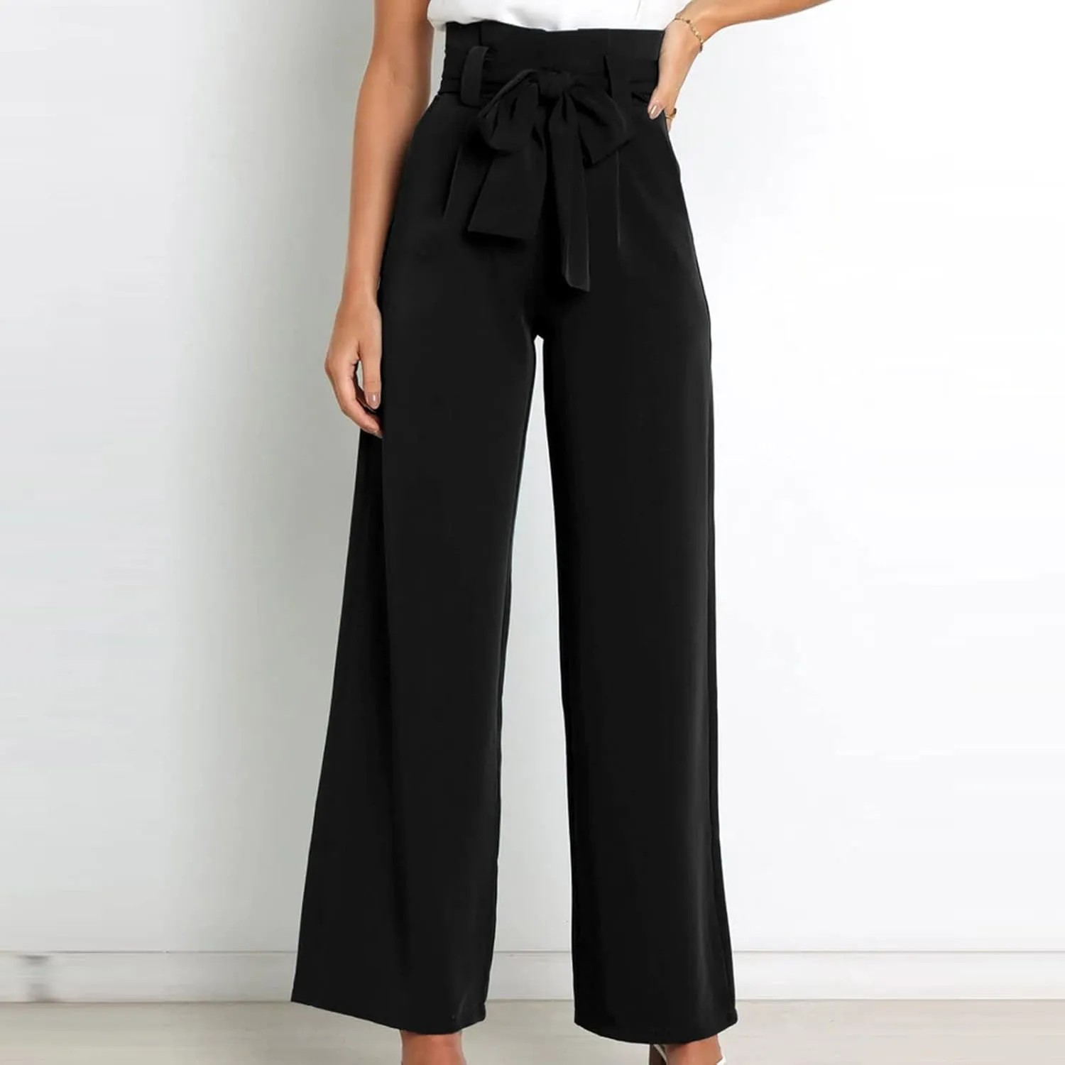 SMIDOW Womens High Waist Wide Leg Pants Paper Bag Business Casual Dress Pant Palazzo Long Work Trousers with Pockets