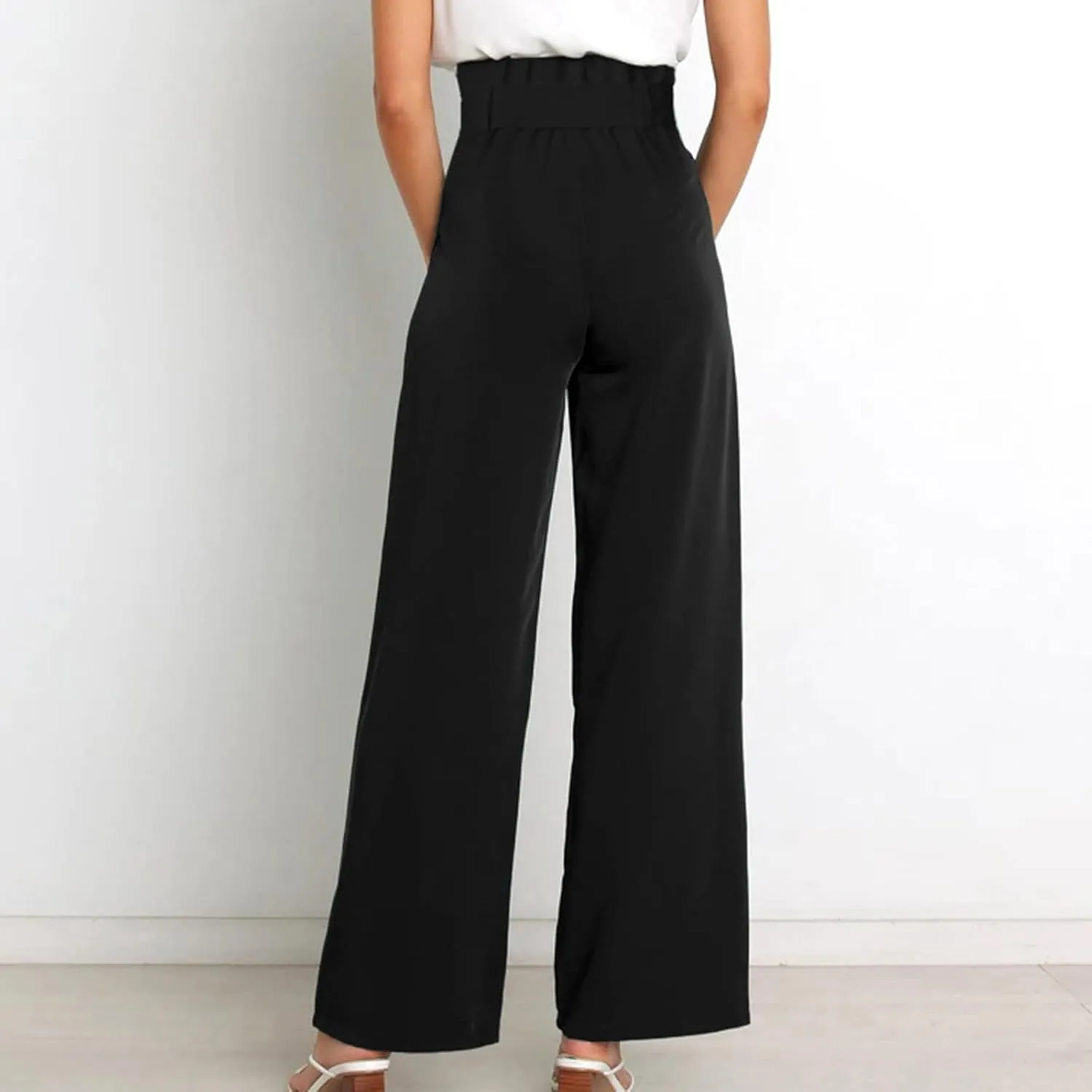 SMIDOW Womens High Waist Wide Leg Pants Paper Bag Business Casual Dress Pant Palazzo Long Work Trousers with Pockets