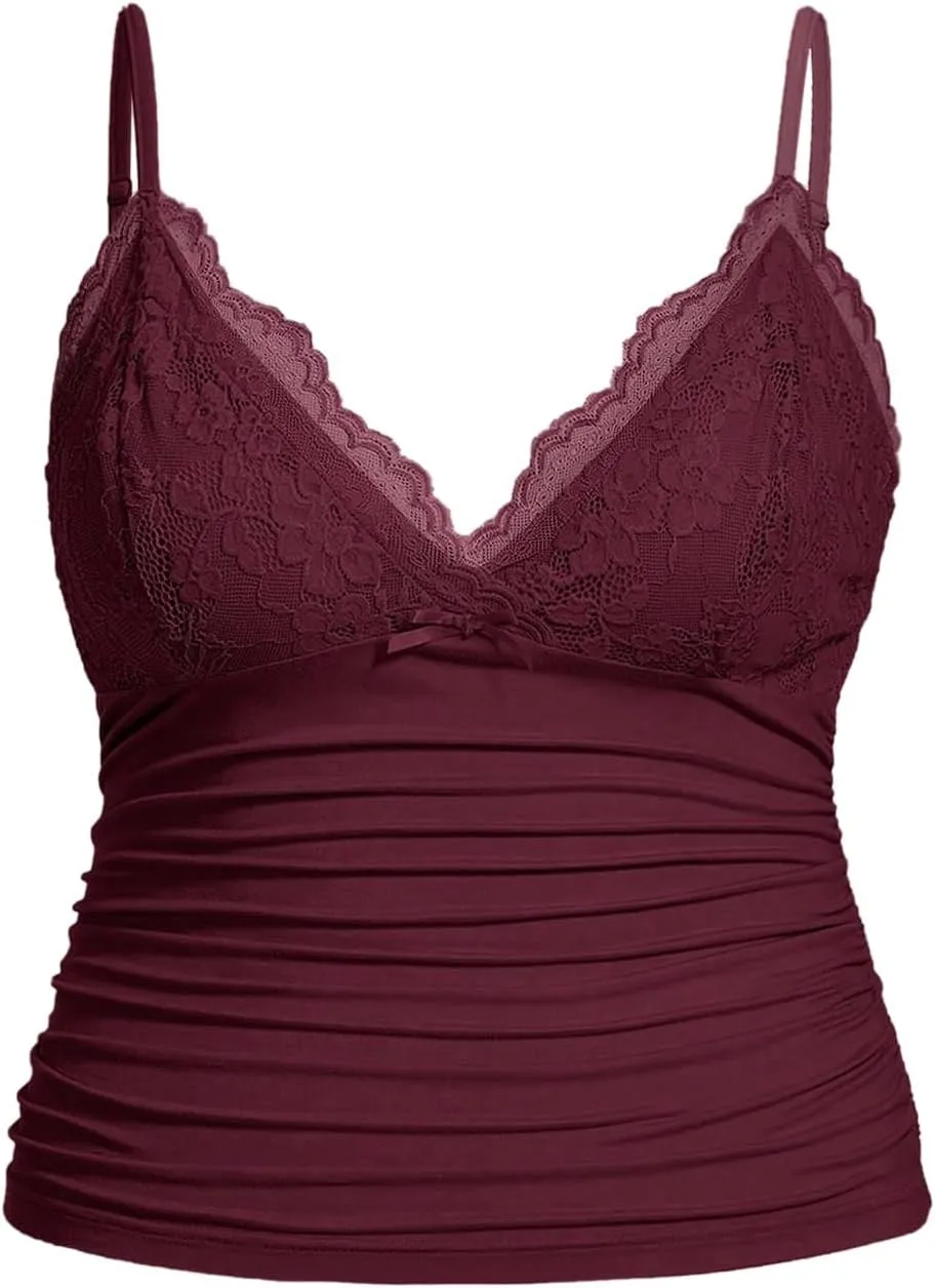 SOLY HUX Women's Plus Size Lace Camisole Top Sleeveless V Neck Slim Fit Cami Tops Coquette Clothes