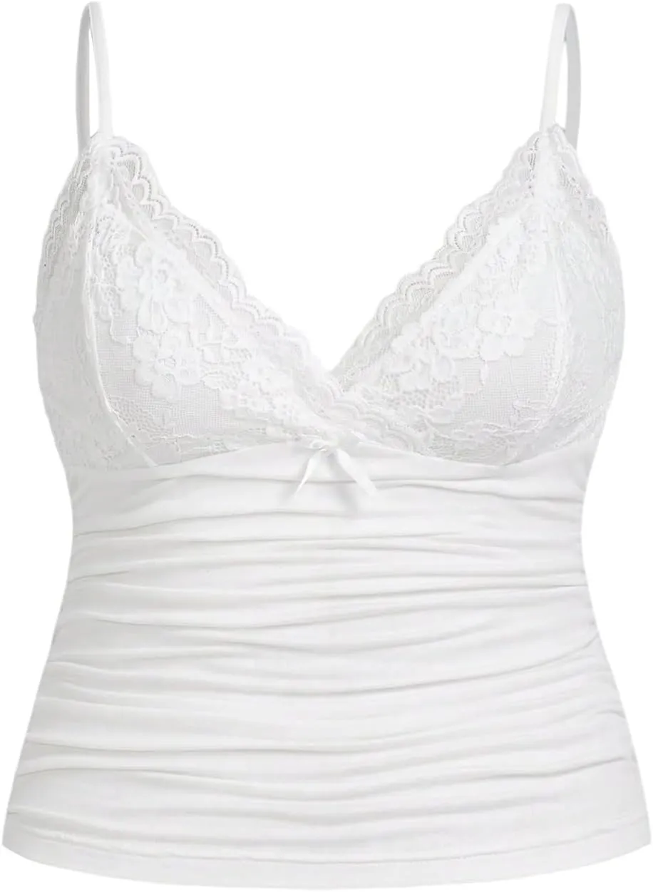 SOLY HUX Women's Plus Size Lace Camisole Top Sleeveless V Neck Slim Fit Cami Tops Coquette Clothes