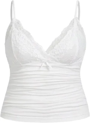 SOLY HUX Women's Plus Size Lace Camisole Top Sleeveless V Neck Slim Fit Cami Tops Coquette Clothes