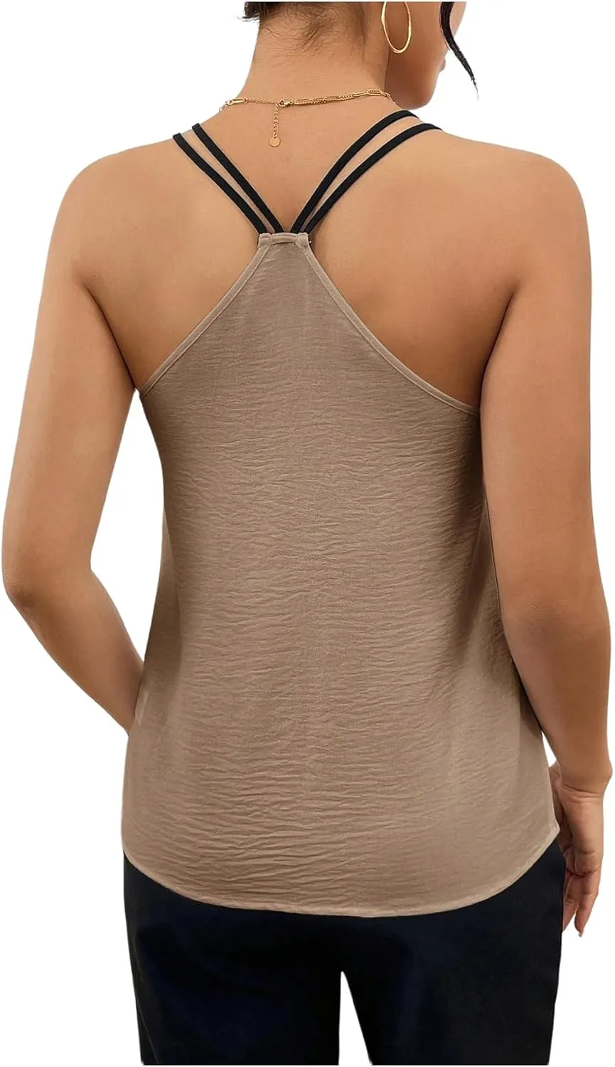 SOLY HUX Women's Sexy V Neck Cami Tops Color Block Spaghetti Strap Casual Summer Camisole