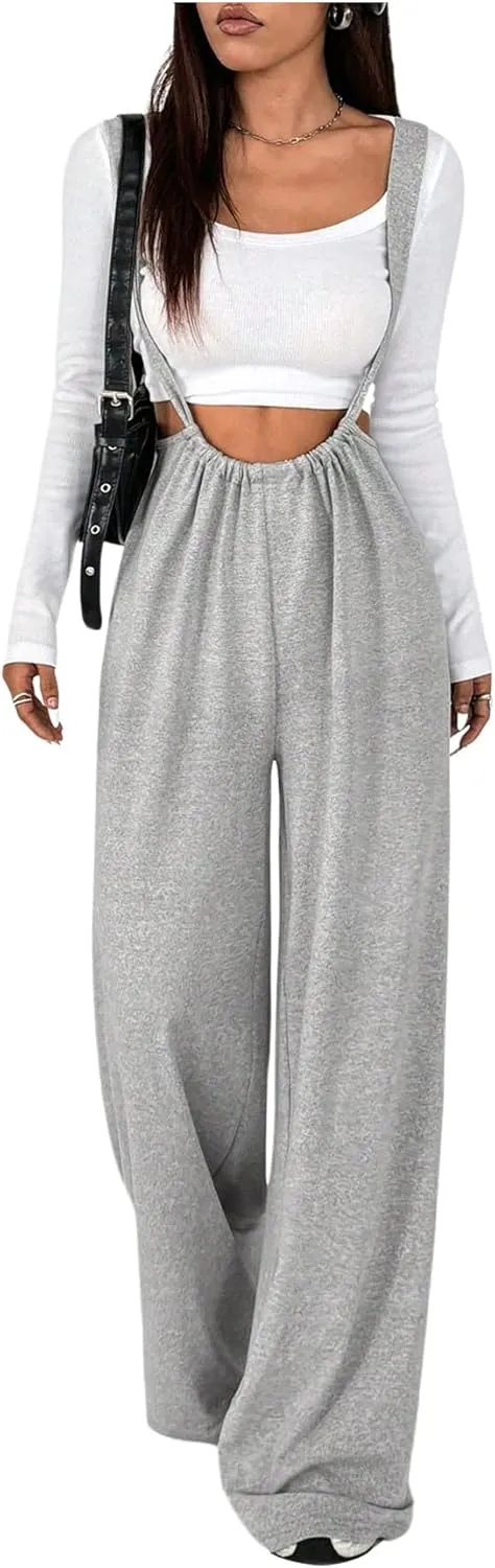 SOLY HUX Women's Sleeveless Jumpsuit Suspender Overalls Baggy Wide Leg Long Pants