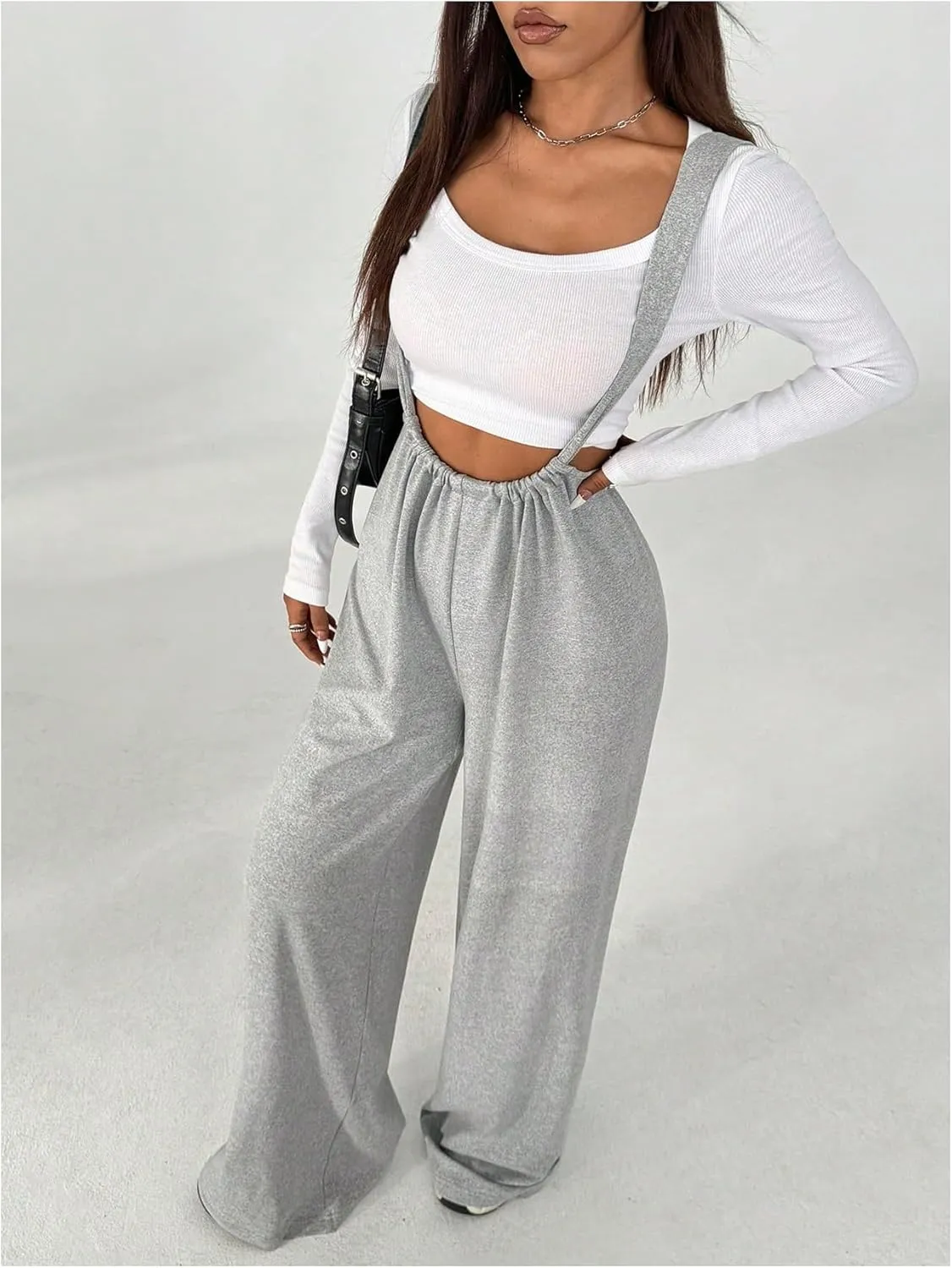 SOLY HUX Women's Sleeveless Jumpsuit Suspender Overalls Baggy Wide Leg Long Pants