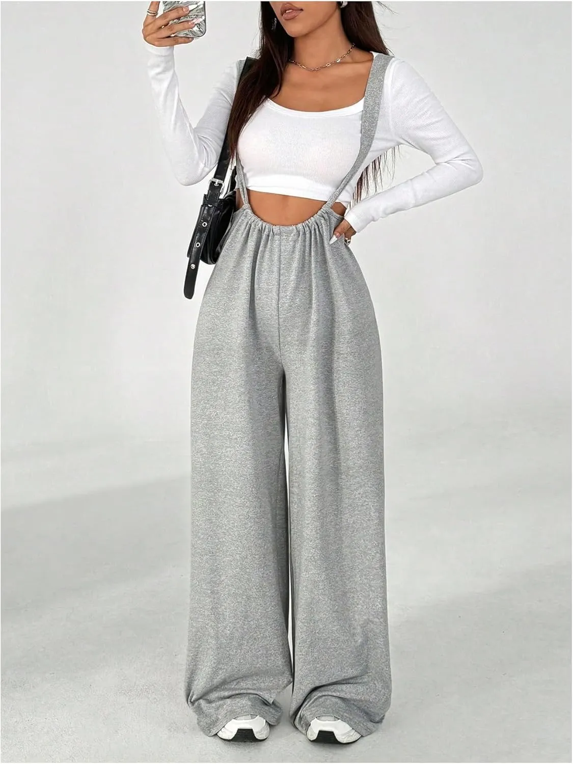 SOLY HUX Women's Sleeveless Jumpsuit Suspender Overalls Baggy Wide Leg Long Pants