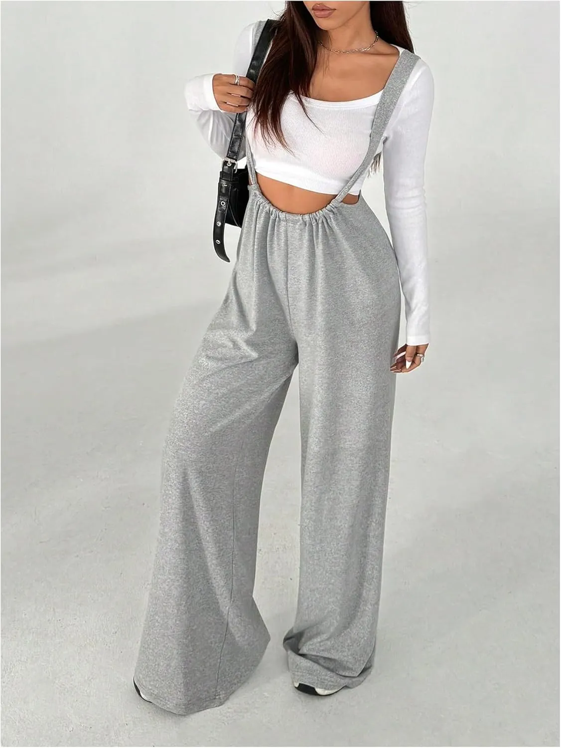 SOLY HUX Women's Sleeveless Jumpsuit Suspender Overalls Baggy Wide Leg Long Pants