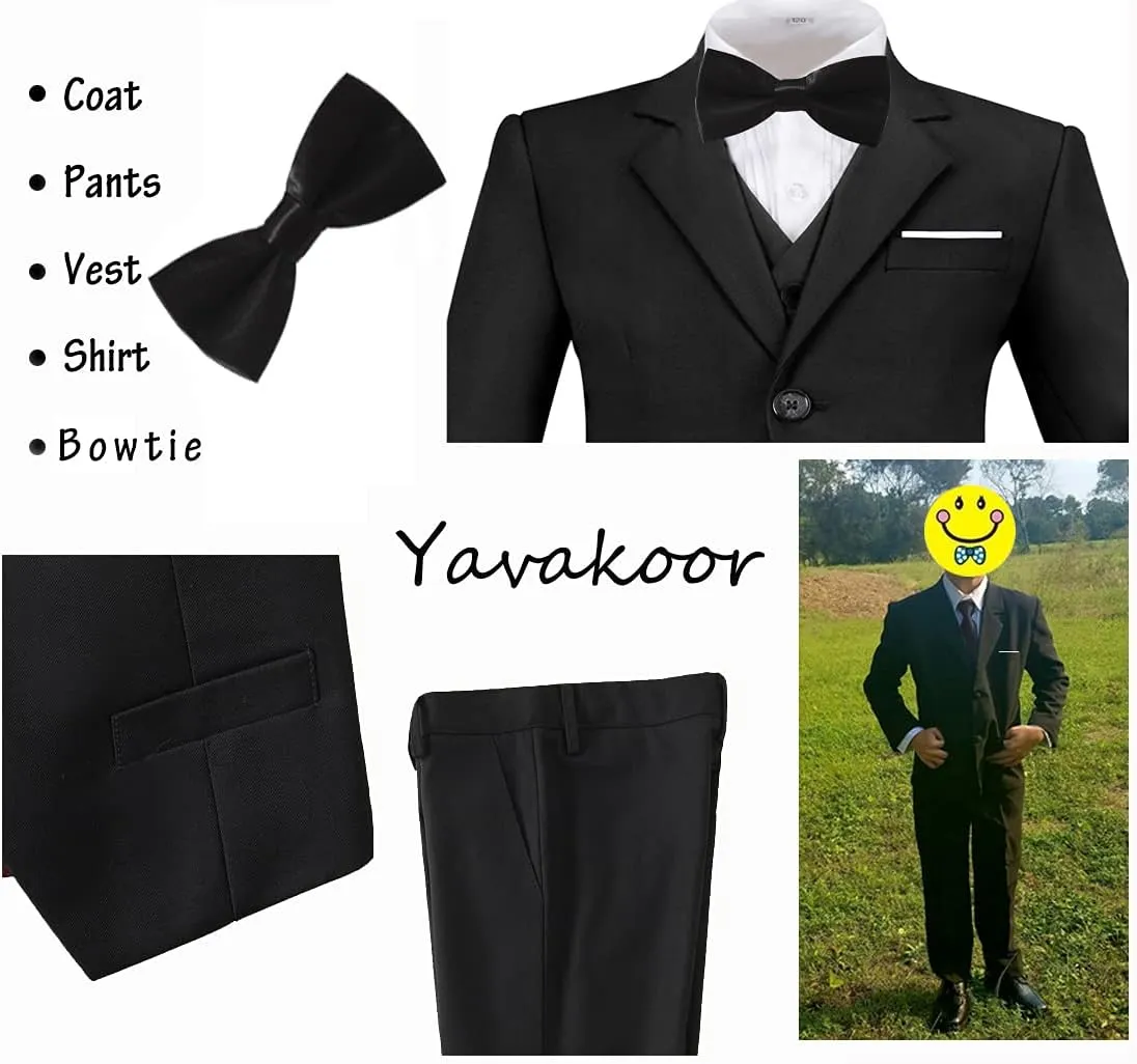 Suits for Boy 5 Pieces Boys Suit Formal Toddler Blazer Vest Pants Kis Tuxedos