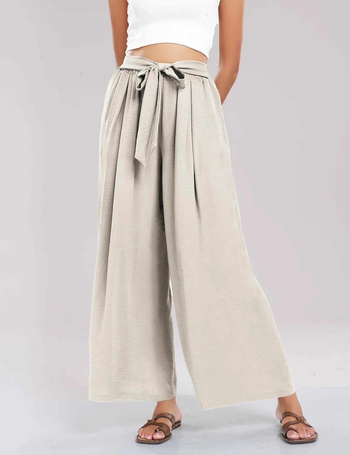 Summe Wide Leg Dress Pants for Women High Waisted Palazzo Casual Work Pants Beach Trousers with Pocket