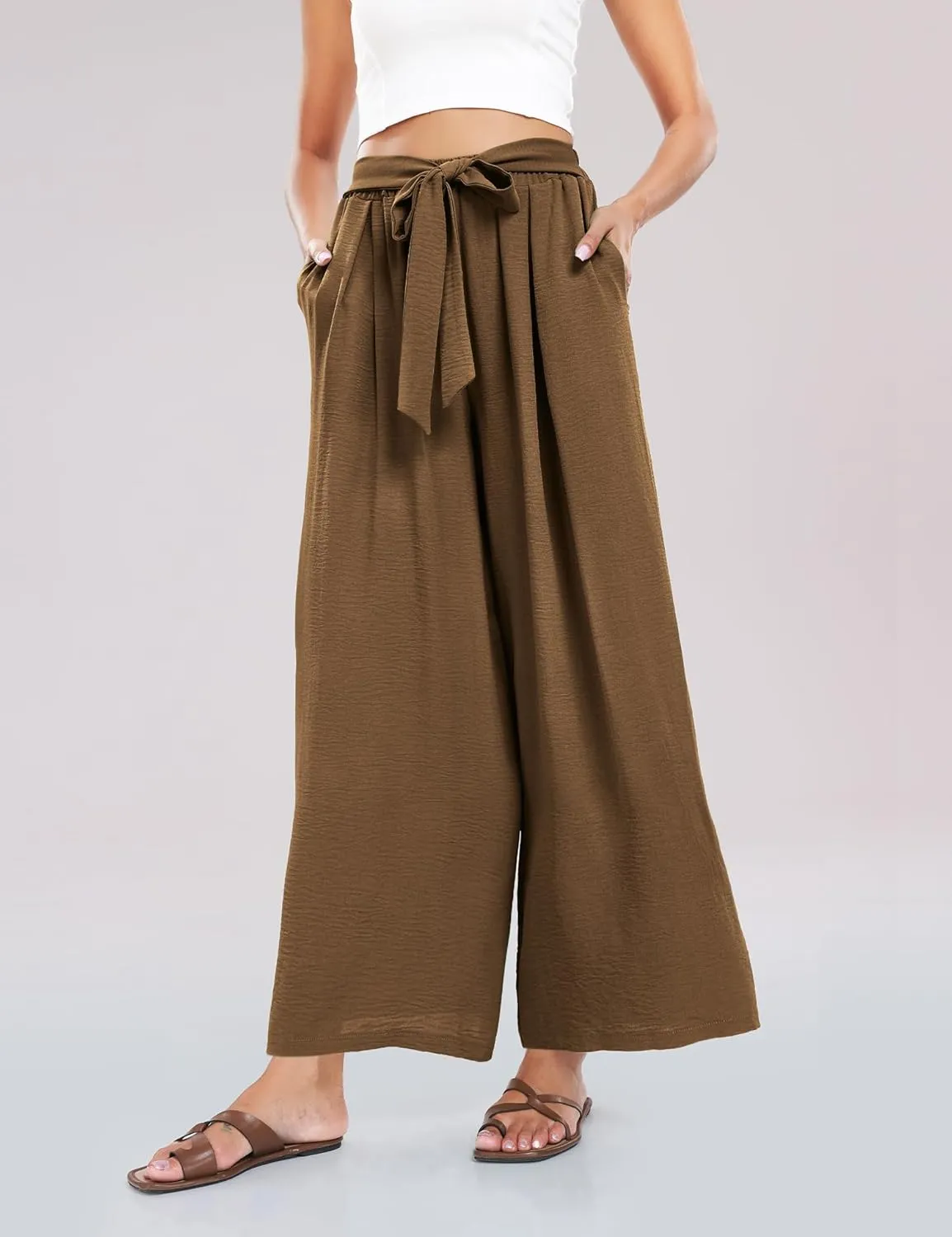 Summe Wide Leg Dress Pants for Women High Waisted Palazzo Casual Work Pants Beach Trousers with Pocket